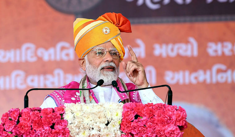 Prime Minister Narendra Modi addresses the gathering after inaugurating various developmental projects in Dahod | PTI