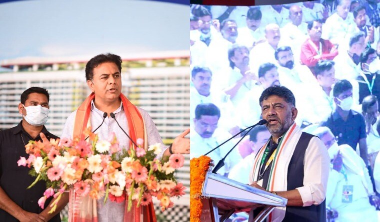 A collage showing K.T. Rama Rao (on left) and D.K. Shivakumar | Official  Facebook accounts