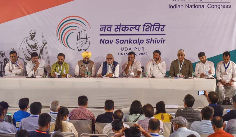 Congress leaders  during a press conference on day 2 of the party's 'Nav Sankalp Shivir', in Udaipur | PTI