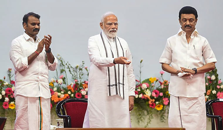 Prime Minister Narendra Modi inaugurates multiple developmental projects in the presence of Tamil Nadu Chief Minister MK Stalin during a ceremony in Chennai | PTI