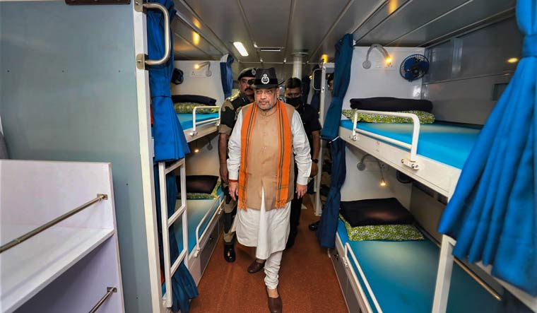 Union Home Minister Amit Shah during his visit to Narmada, Sutlej and Kaveri floating border posts of BSF, in North 24 Parganas | PTI