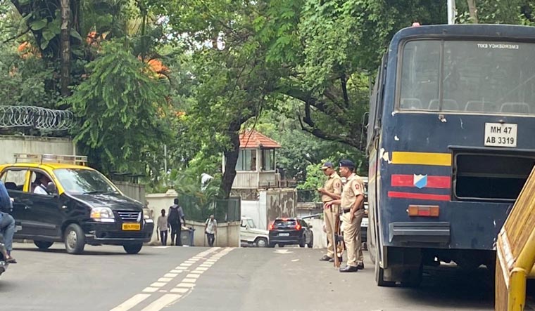 Police security outside 'Varsha', the official residence of Chief Minister Uddhav Thackeray in Mumbai | Amey Mansabdar