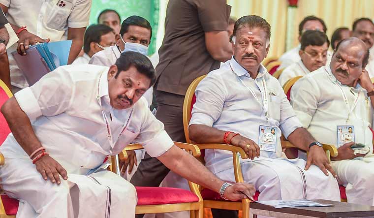 O. Panneerselvam, Edappadi K. Palaniswami and other senior leaders during the AIADMK general council meeting in Chennai | PTI