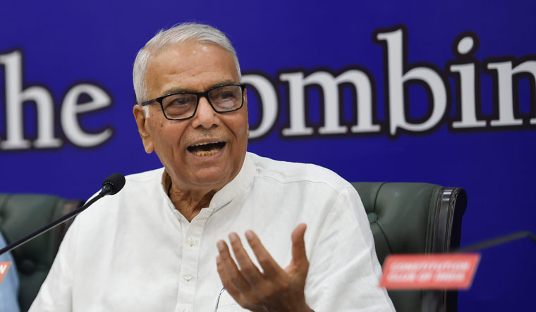 Opposition presidential candidate Yashwant Sinha addresses a press conference, in New Delhi | PTI