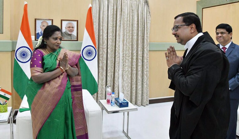 Telangana Governor Tamilisai Soundarrajan with Chief Justice Ujjal Bhuyan | Twitter