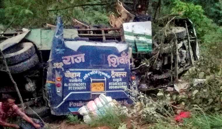 Wreckage of the ill-fated bus in Uttarkashi | PTI