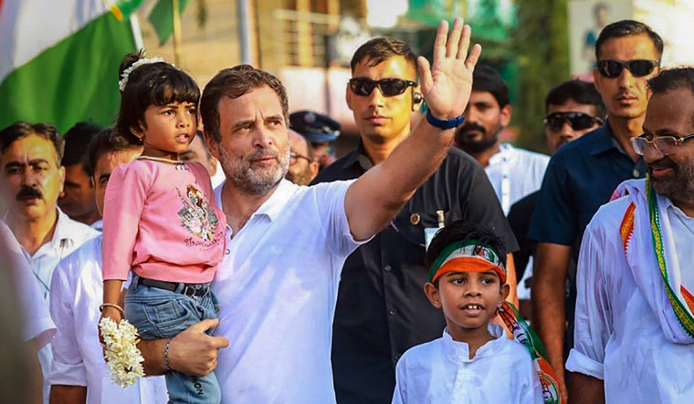Congress leader Rahul Gandhi with children during the party's Bharat Jodo Yatra, in Thiruvananthapuram | PTI