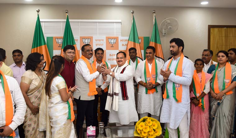 BJP president J.P. Nadda during a felicitation event to mark the joining of 15 district panchayat members of JD(U) Daman and Diu unit, in New Delhi | PTI