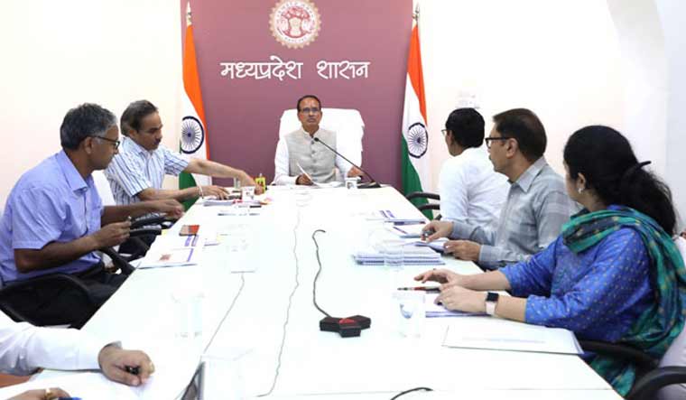 Madhya Pradesh Chief Minister Shivraj Singh Chouhan chairs a review meeting of the state women and child development department.