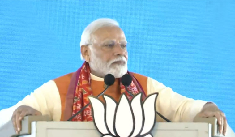 Prime Minister Narendra Modi addresses a BJP rally at Mahabubnagar in Telangana | Twitter/ANI