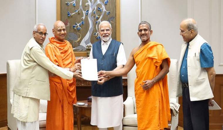 Shri Ram Janmabhoomi Teerth Kshetra members extending a formal invitation to Prime Minister Narendra Modi | X/@narendramodi