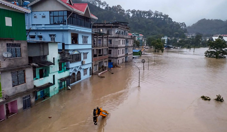 A flooded locality at Muguthang in north Sikkim | PTI