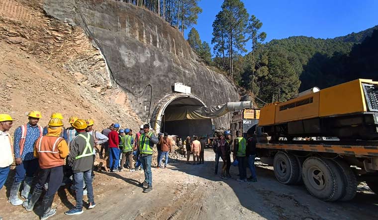 Rescue and relief operations underway after a portion of a tunnel under construction between Silkyara and Dandalgaon collapsed in Uttarkashi | PTI