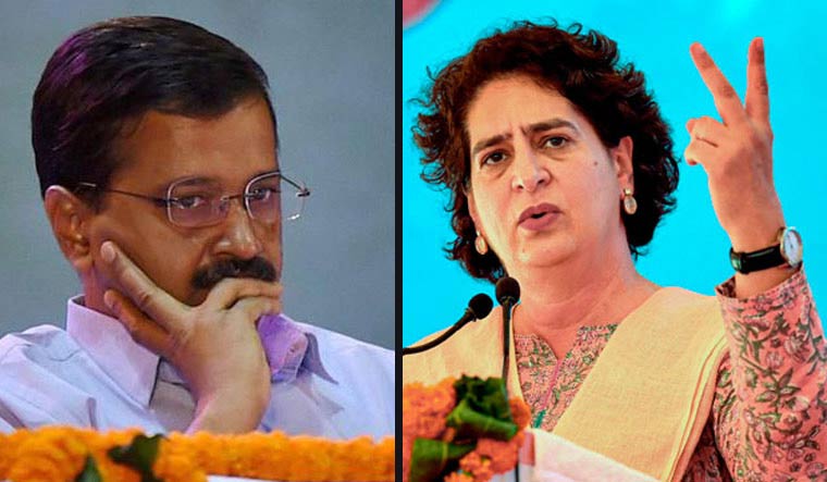 Delhi Chief Minister Arvind Kejriwal and Congress general secretary Priyanka Gandhi Vadra