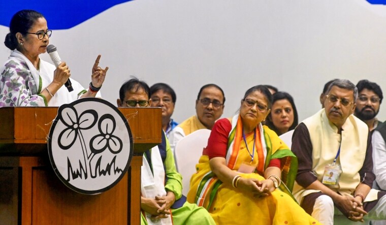 West Bengal Chief Minister and TMC supremo Mamata Banerjee addresses party workers | PTI