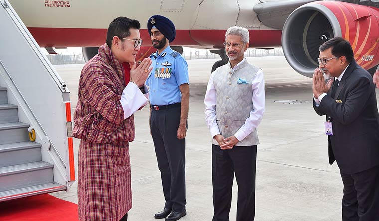 External Affairs Minister S. Jaishankar receives King of Bhutan Jigme Khesar Namgyel Wangchuck upon the latter's arrival in New Delhi on Sunday | PTI