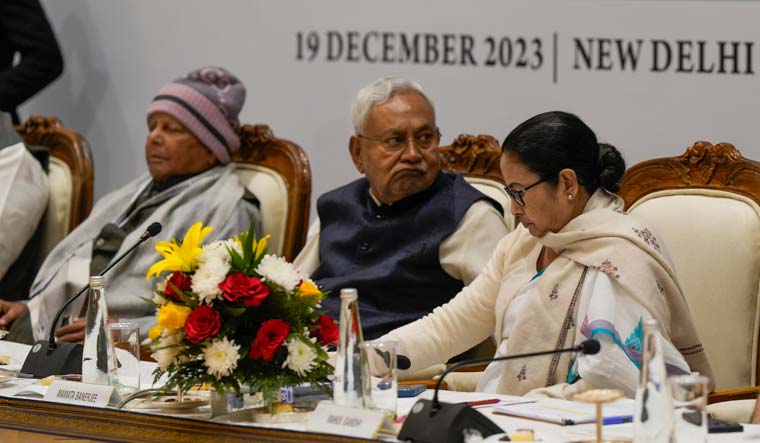 West Bengal CM Mamata Banerjee, Bihar CM Nitish Kumar and RJD chief Lalu Prasad Yadav during the INDIA meeting | PTI