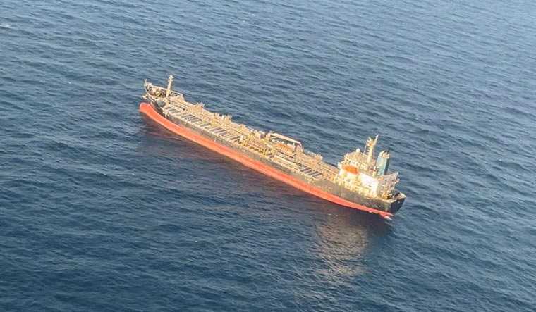 MV Chem Pluto ship which was hit by a drone launched from Iran in the Indian Ocean | PTI