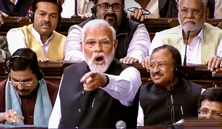 Prime Minister Narendra Modi speaks in Rajya Sabha | TV grab/PTI