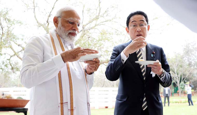 Prime Minister Narendra Modi and Japanese PM Fumio Kishida at Buddha Jayanti Park, in New Delhi | PTI