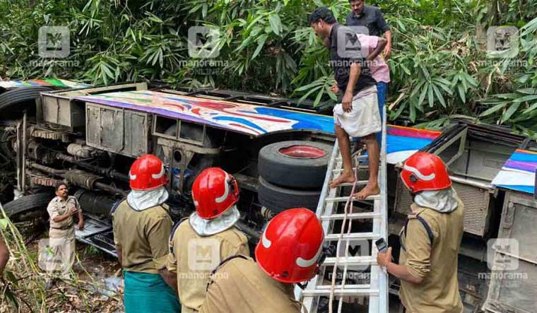The bus which fell into the gorge at Elavunkal near Nilackal | Manorama