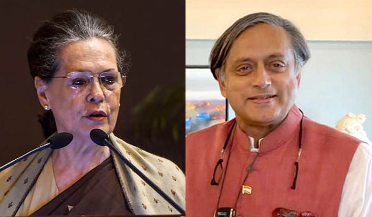 Sonia Gandhi and Shashi Tharoor 