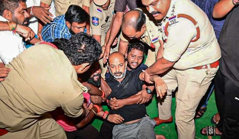Telangana BJP president and MP Bandi Sanjay Kumar being detained by the police from his residence | PTI