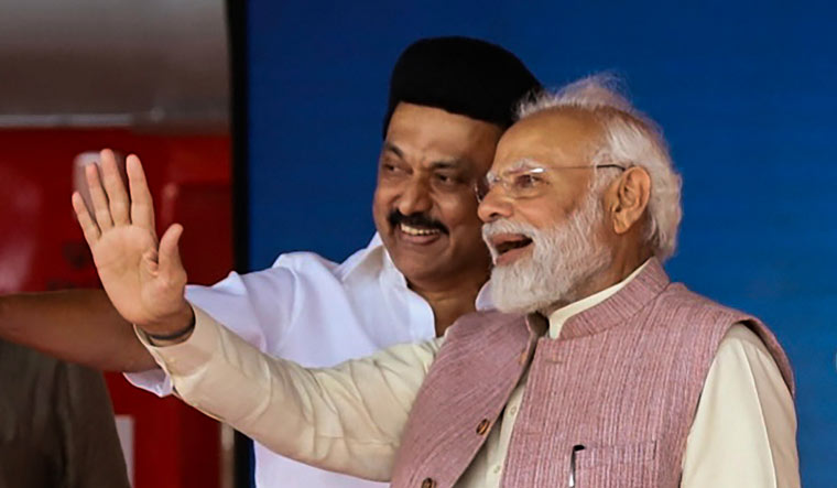 Prime Minister Narendra Modi and Chief Minister M.K. Stalin during the flagging off ceremony of Vande Bharat Express train in Chennai | PTI