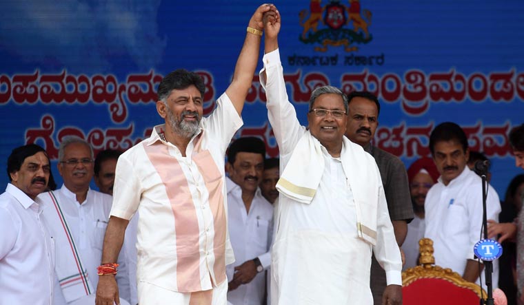 Siddaramaiah and D.K. Shivakumar after taking oath as chief minister and deputy CM, respectively | Bhanu Prakash Chandra
