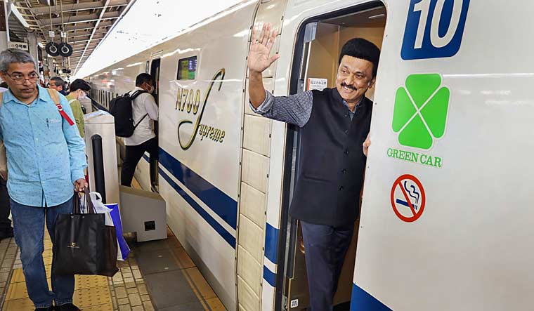 Tamil Nadu Chief Minister M.K. Stalin travels via bullet train, in Osaka | PTI