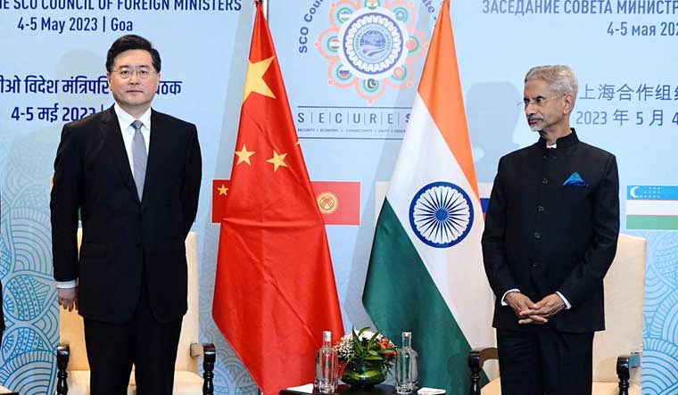 India's Foreign Minister Subrahmanyam Jaishankar and his Chinese counterpart Qin Gang pose for a photograph during the SCO Council of Foreign Ministers' meeting in Goa | PTI