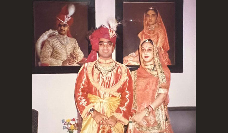 Maharaja Vijayraj Singhji Gohil of Bhavnagar and his wife during coronation 