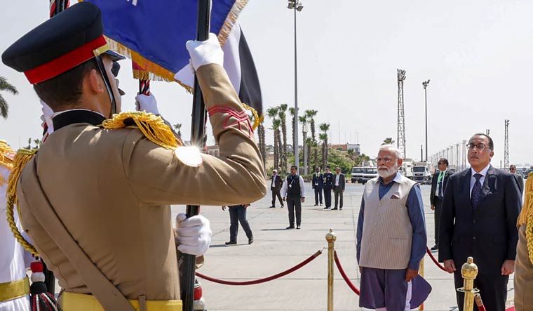 Prime Minister Narendra Modi being accorded a Guard of Honour upon his arrival in Cairo | PTI