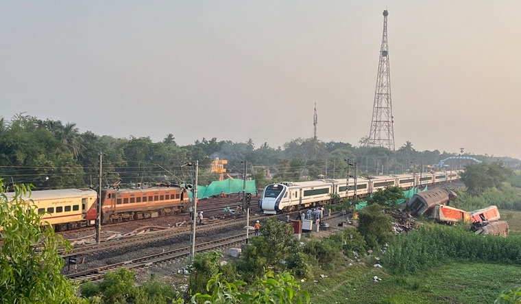 A Vande Bharat train passes through the accident site in Odisha's Balasore on Monday | Salil Bera