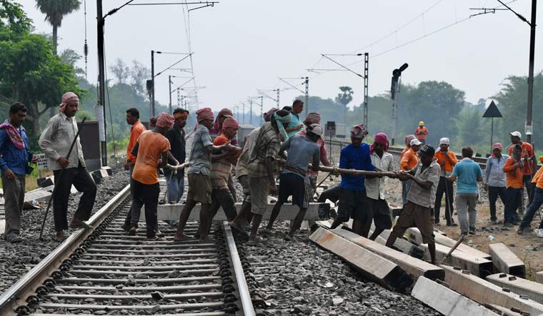 The restoration work at the triple train accident site, Bahanaga Bazar, in Balasore | Salil Bera