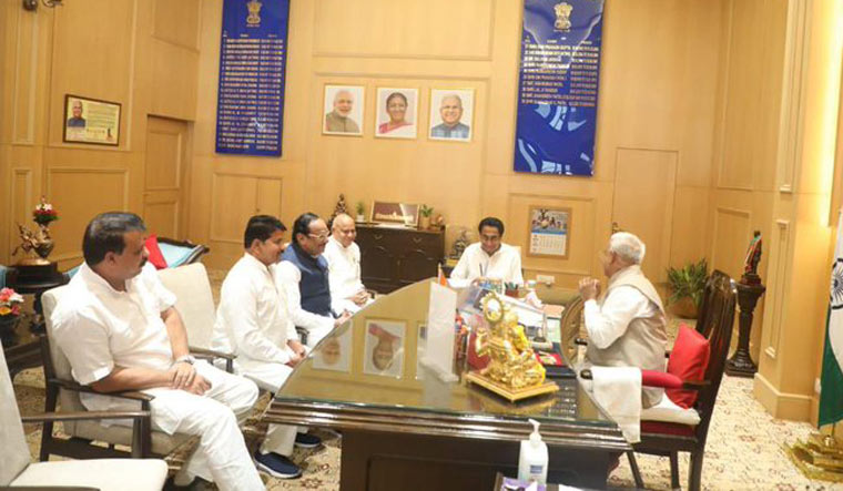 A Congress delegation meets Madhya Pradesh Governor Mangubhai Patel