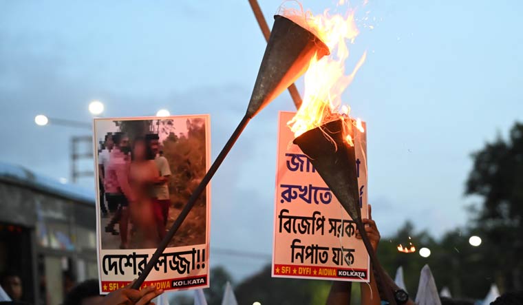 SFI and DYFI activists hold a protest in Kolkata over the incidents of violence against women in Manipur | Salil Bera