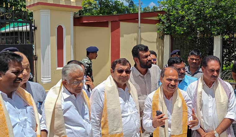 Congress MP Adhir Ranjan Chowdhury, AAP MP Sushil Gupta and other leaders of the INDIA alliance parties addresses the media after meeting Manipur Governor Anusuiya Uikey, in Imphal | PTI