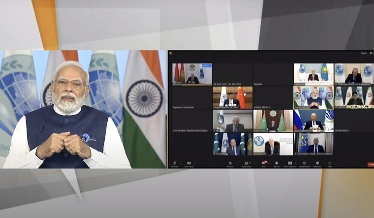 Prime Minister Narendra Modi addresses the 23rd Summit of the SCO Council of Heads of State via video conferencing | PTI