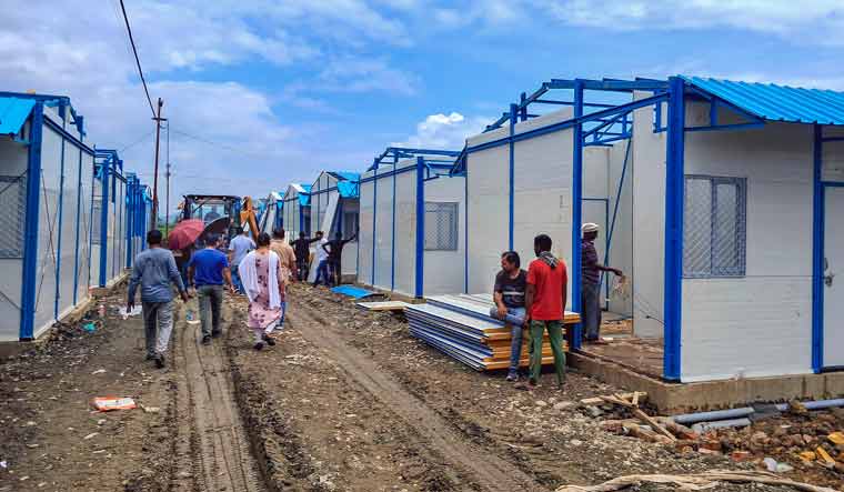 Prefabricated houses being constructed for people displaced by the ongoing ethnic clashes in Manipur, near Sajiwa Jail in Imphal East district | PTI