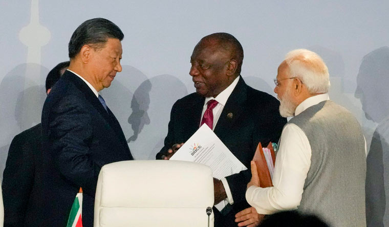 South African President Cyril Ramaphosa, with China's President Xi Jinping and Prime Minister Narendra Modi