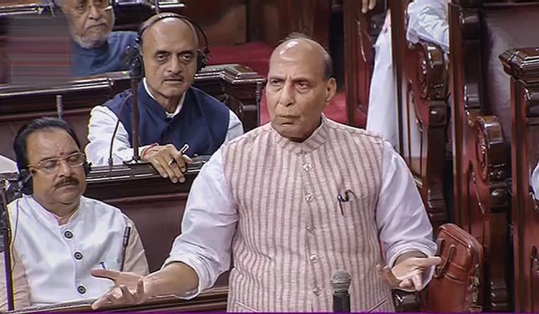Defence Minister Rajnath Singh speaks in the Rajya Sabha | PTI