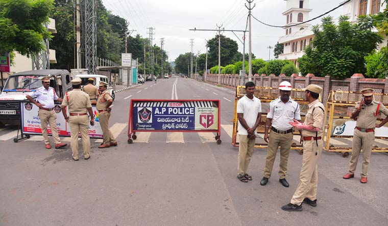 Tight security arrangements near an Anti-Corruption Bureau court, in Vijayawada | PTI