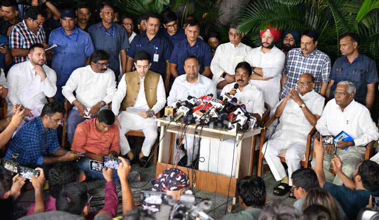 INDIA alliance leaders addressing media after the bloc's first coordination committee meeting in Delhi | Sanjay Ahlawat