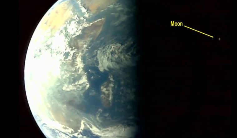 The earth and the moon as seen by Aditya-L1