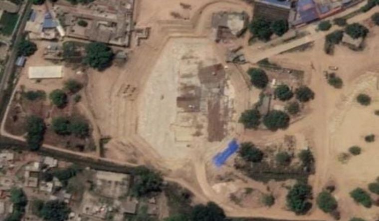 This 2021 Google Earth image shows the Ayodhya temple site after the foundation work was done