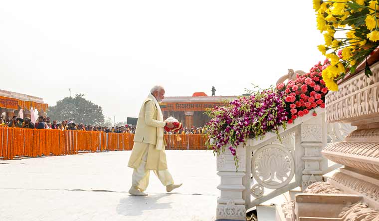 Prime Minister Narendra Modi at the 'Pran Pratishtha' ceremony of Ram temple, in Ayodhya | PTI