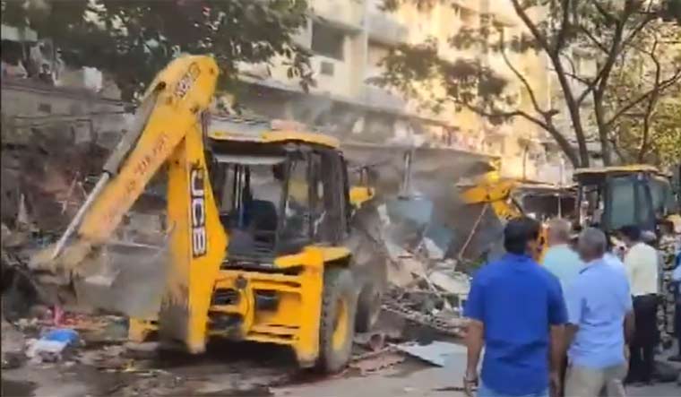 Illegal structures and encroachments being razed by bulldozers in the Naya Nagar area of Mira Road | X/ANI