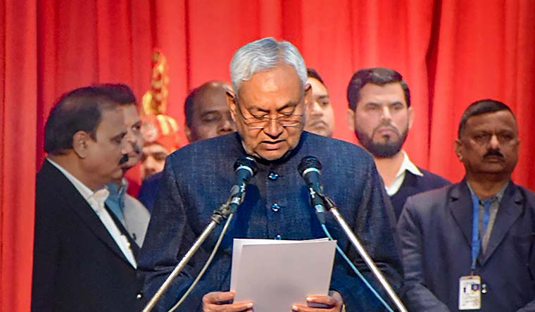 Nitish Kumar taking oath as the chief minister of Bihar | PTI