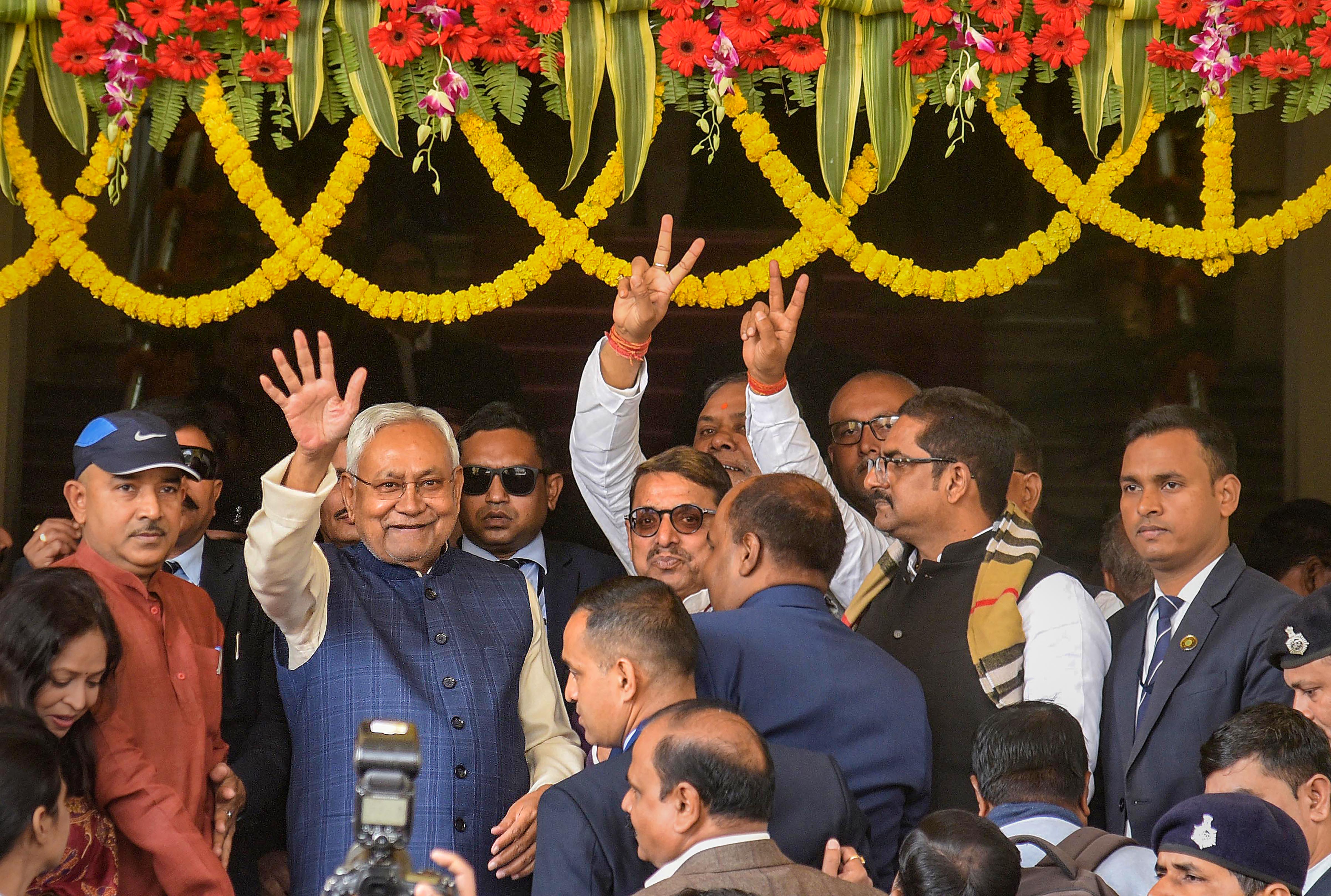 Bihar Chief Minister Nitish Kumar comes out of the State Assembly after his government won the vote of confidence | PTI